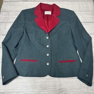 Miss Pendleton Vintage Tyrolean Style Blazer Trail Blue Red Wool Size 14